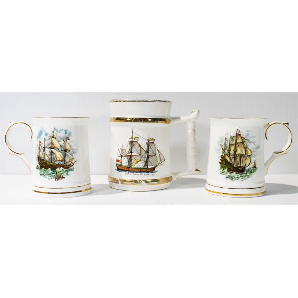 3 SHIP DESIGN BEER STEINS