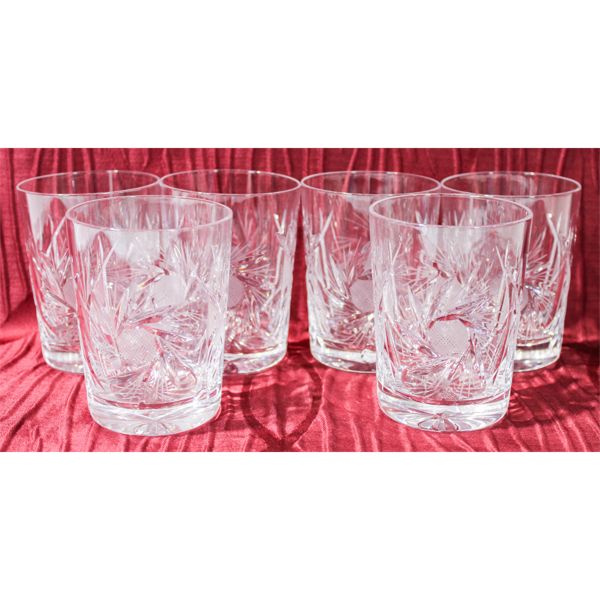 6 PINWHEEL CRYSTAL WHISKEY GLASSES