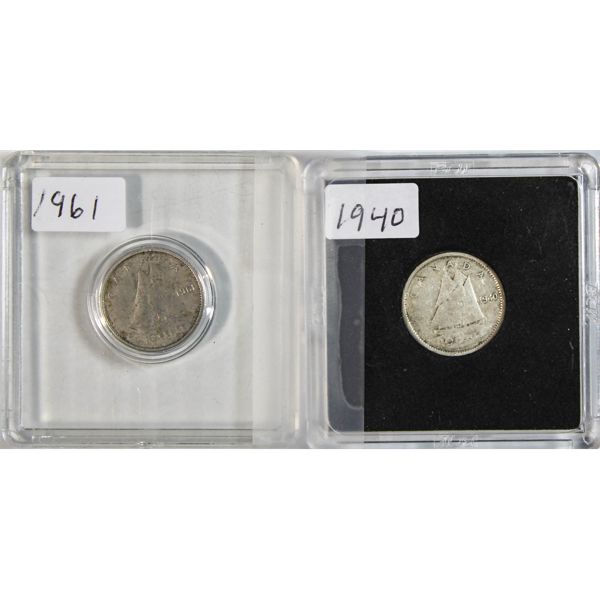 2 SILVER 10 CENT COINS 1961 AND 1940