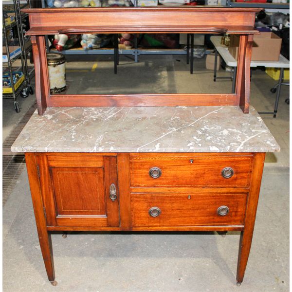 ANTIQUE MARBLE TOP HALL CABINET