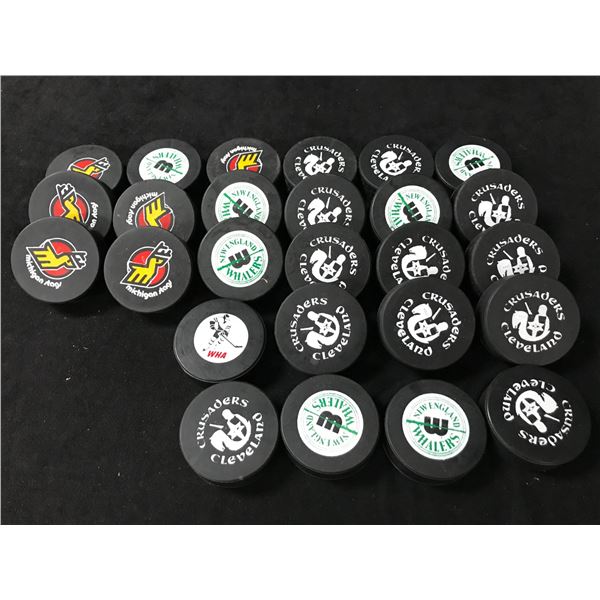 LARGE VINTAGE WHA HOCKEY PUCK LOT