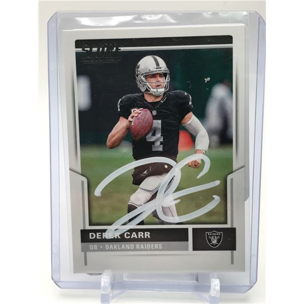 2017 PANINI SCORE DEREK CARR SIGNED TRADING CARD (PRO CERT COA)