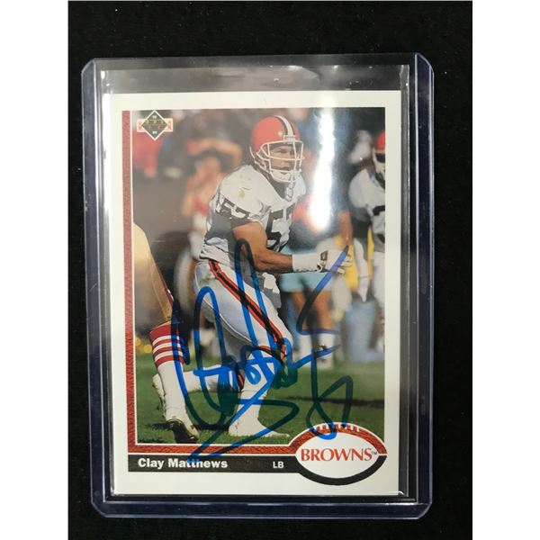 CLAY MATTHEWS SIGNED 1991 UPPER DECK FOOTBALL CARD (PRO CERT COA)