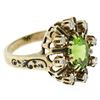 Image 2 : Vintage 14K Yellow Gold 2.43 ctw Oval Peridot Diamond & Black Enamel Halo Ring