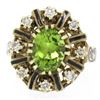 Image 3 : Vintage 14K Yellow Gold 2.43 ctw Oval Peridot Diamond & Black Enamel Halo Ring