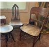 Image 1 : Two Antique Wood Chairs And Piano Stool