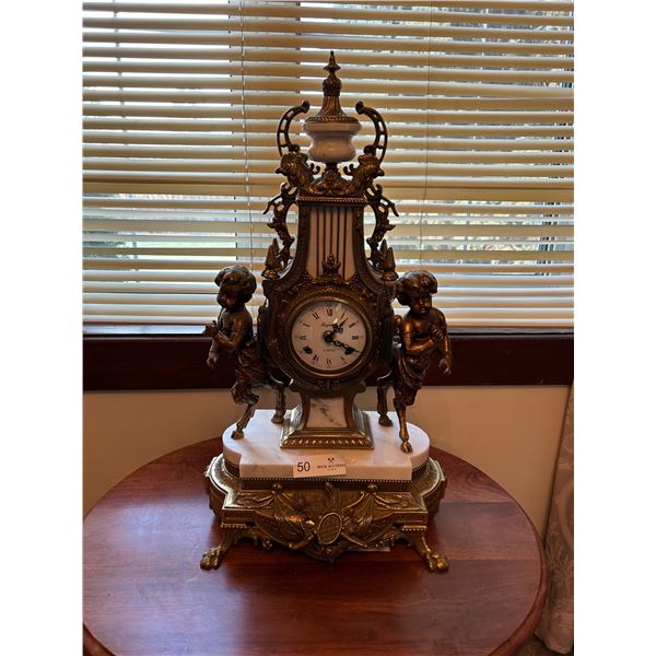 20th Century Regnant Brass and Marble Angel Statue Clock 24x15 FHS GERMANY 130-070