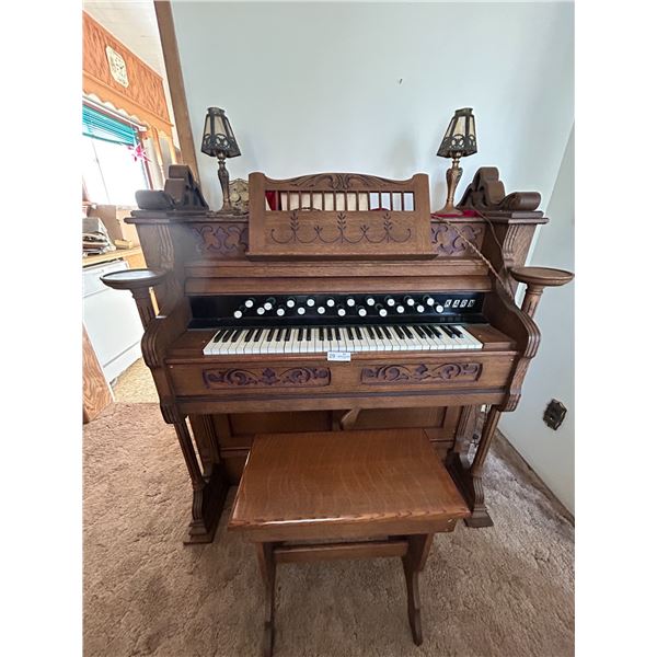 Karn Grand Pump Organ Including Bench And Contents On Top 27D 43W 55H Tested