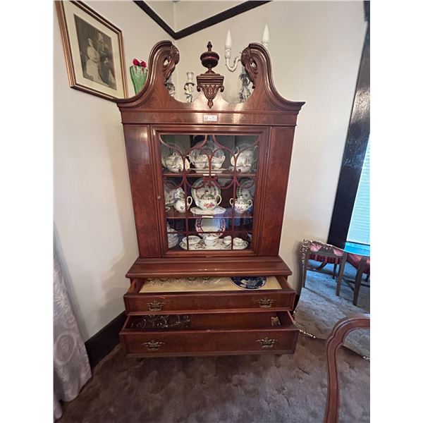 Art Nouveau Burl Walnut Hardwood Display Cabinet (Items Inside Not Included)