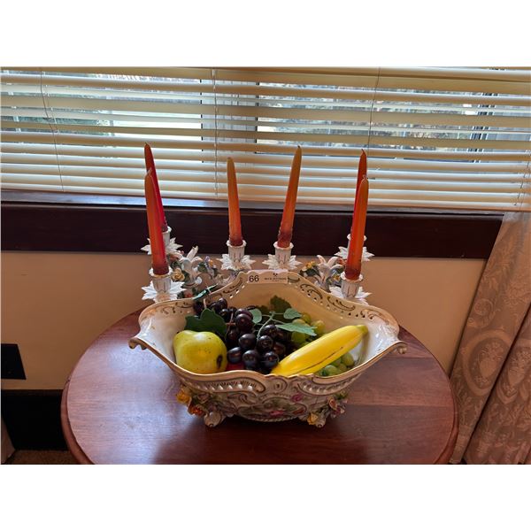 Ceramic Flora Design Food Tray With  Candle Holders