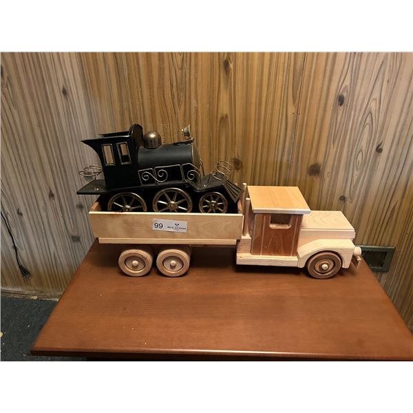 Wooden Toy Truck With Brass Steamer Toy Train