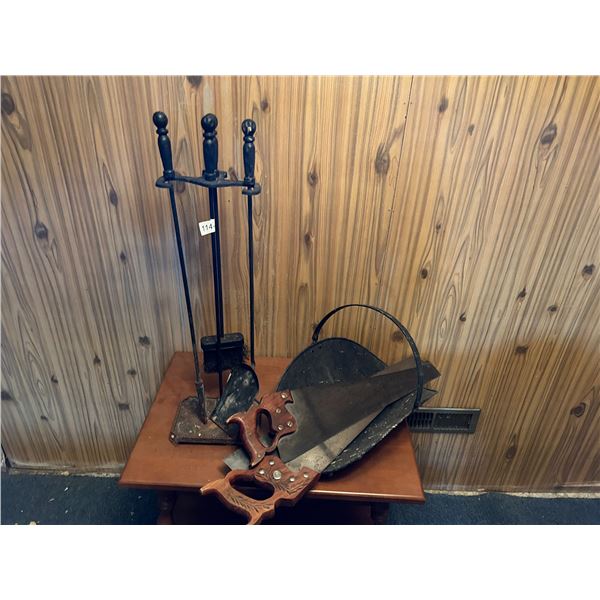 Iron Fire Place Tools With Hand Saw