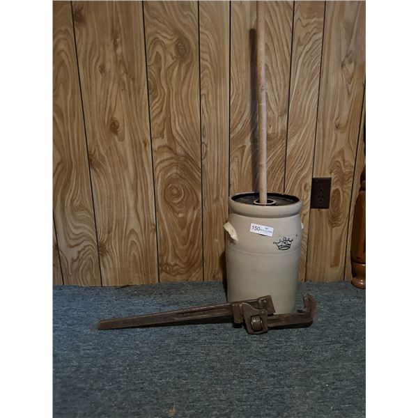 Iron Wrench And Ceramic Butter Churn