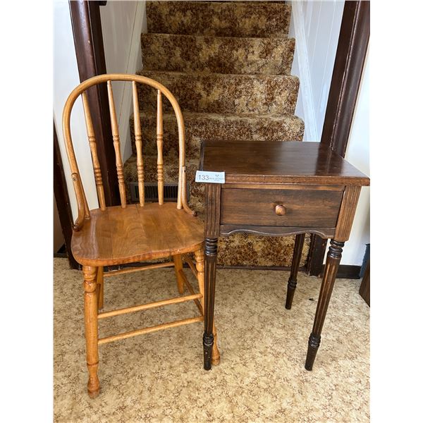 Wooden Chair And Solid Wood Side Table