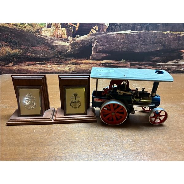 Wilesco Steam Toy Tractor West German With Bonus Brass Alberta Engraved Book Holders
