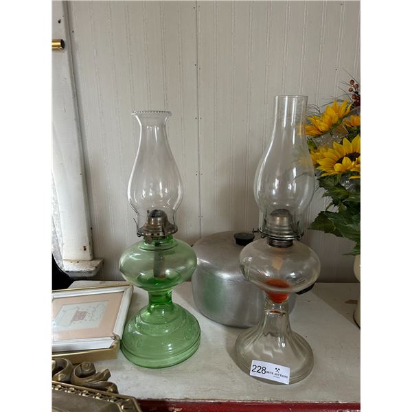 2 Glass Oil Lamps 19H 6D