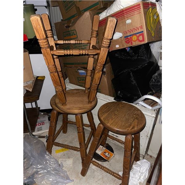 3 Solid Oak Wooden Stools 30H