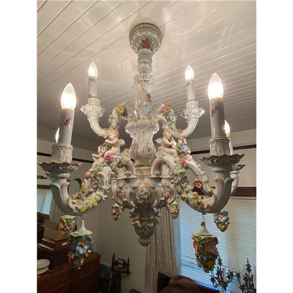Meissen Style Chandelier With Cherubs 36H Inch From Ceiling "Needs To Be Removed From Ceiling"