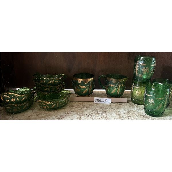 Green Bohemium Glass Collection Gold