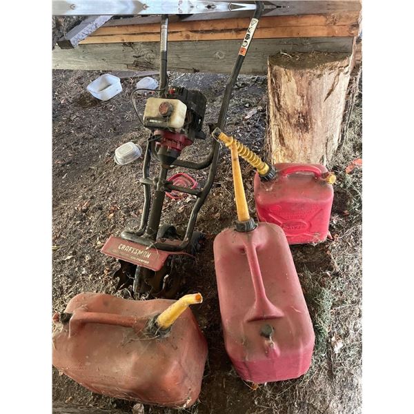 Craftsman Gas Roto Tiller & 3 Gas Cans