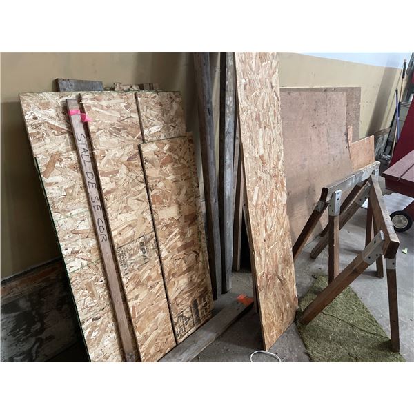Pile Of Lumber Plywood Saw Horses