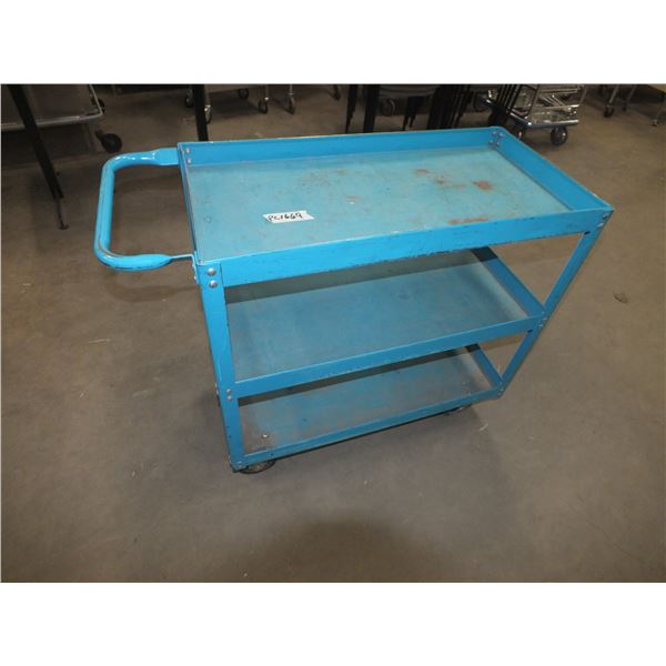 Blue Metal Cart On Wheels