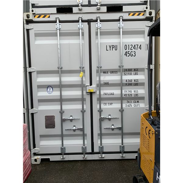 *H/T S* GREY 40' 52,910 MAX CAPACITY INDUSTRIAL TRANSPORT CONTAINER, 4 SIDE SWING DOORS,