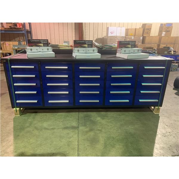 STEELMAN BLUE 25 DRAWER WORKBENCH 36 H X 112 W X 22 D WITH ANTI-SLIP LINING,