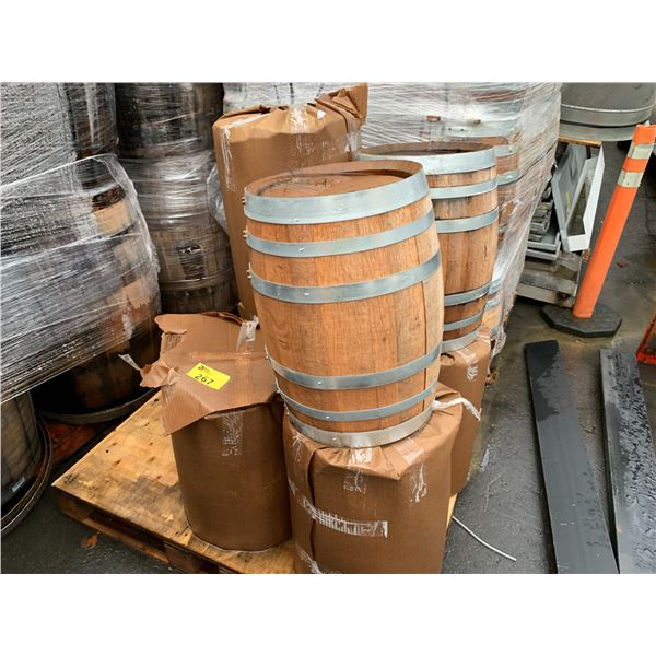 PALLETS OF 7 SMALL COMMERCIAL OAK WHISKEY BARRELS