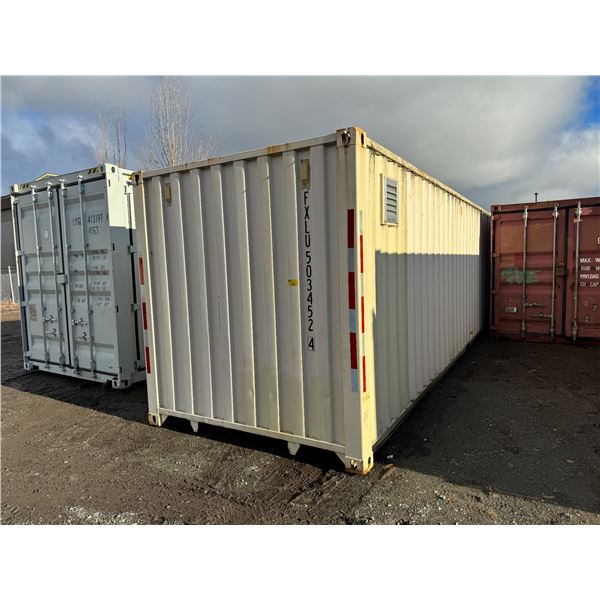 40' SHIPPING/STORAGE CONTAINER WIRED WITH ELECTRICITY WITH SIDE ROLL UP DOOR AND REAR DOOR