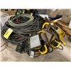 Image 2 : 3 ELECTRIC WORK LIGHTS, LARGE BUNDLE OF ASSORTED LENGTH EXTENSION CORDS, BOX OF SPRAY