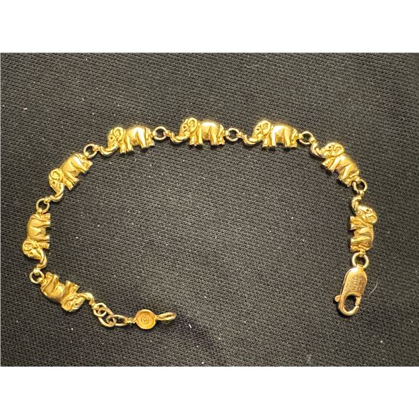 10K BRACELET WITH ELEPHANT MOTIF 7", 8.7GRAMS