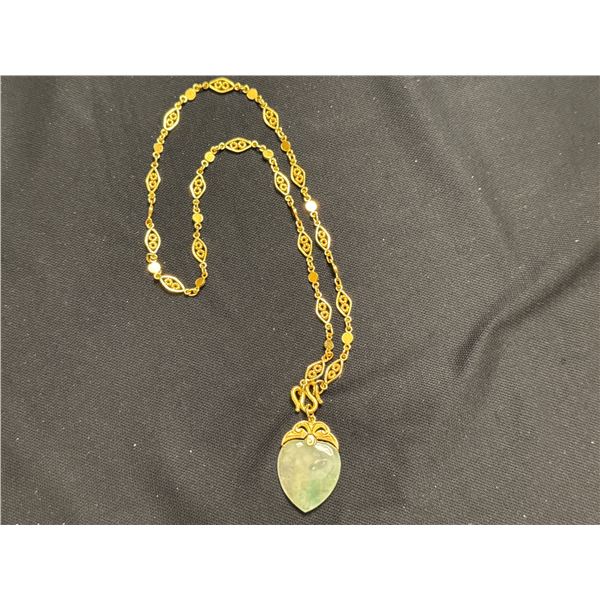 22K 18" CHAIN WITH 14K PENDANT WITH S/W JADEITE 27.9GRAMS