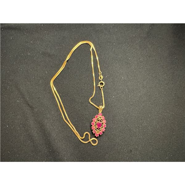 14K 18  CHAIN WITH 14K PENDANT WITH RUBIES 6.9GRAMS