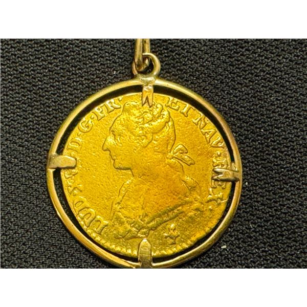 18K PENDANT WITH LOUIS XV 1775 GOLD COIN 8.9 GRAMS