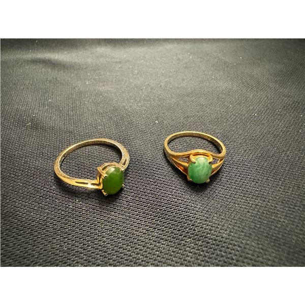 14K RING WITH JADEITE AND 10K RING WITH JADE 4G TOTAL