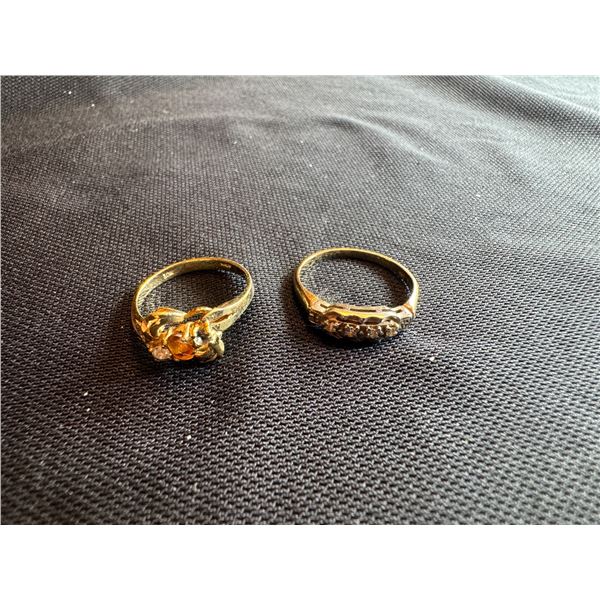 14K RING WITH DIAMONDS, 10K RING WITH CITRINE AND WHITE STONES 3.7G TTL