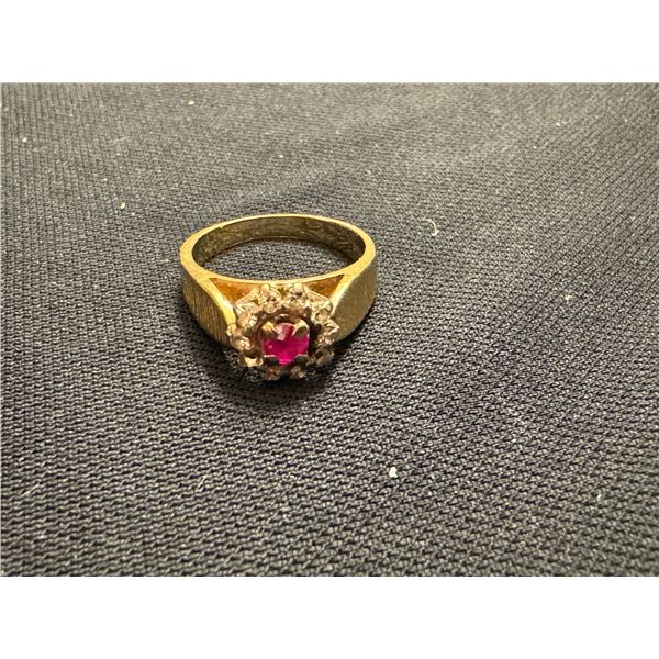 14K LADIES CLUSTER RING WITH RUBY AND DIAMONDS 4.9G