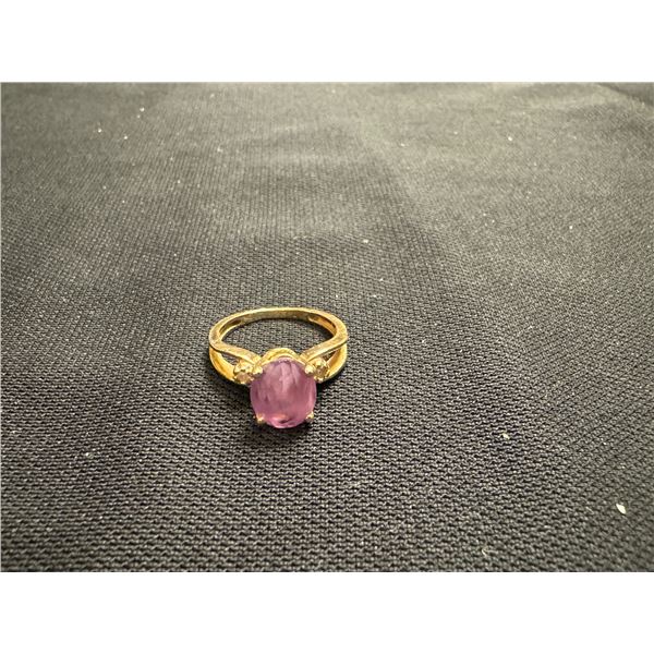 14K LADIES RING WITH AMETHYST AND DIAMONDS 2.4G