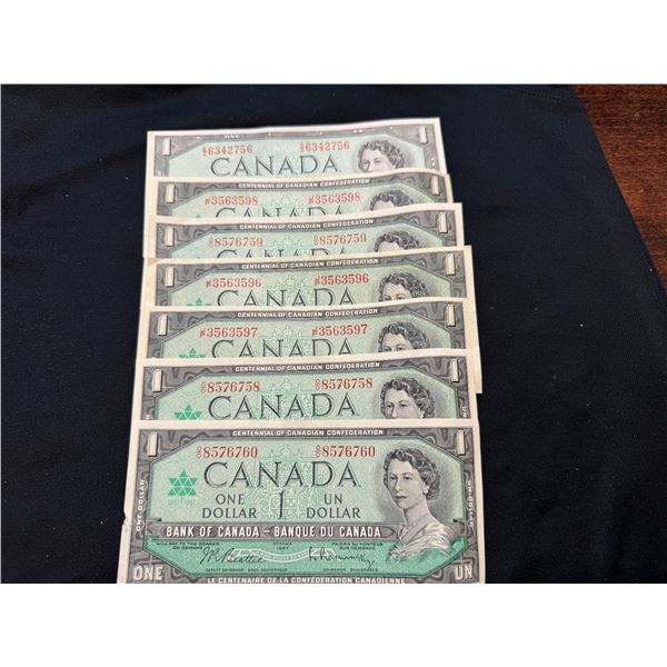 CANADA BILLS, 1954 $2, 1954 $1, 6-1967 $1, 1937 $10, 1937 $1,  VINTAGE FRANCE AND BELGIUM BANKNOTES