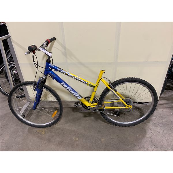 INFINITY TELLURIDE BLUE/YELLOW 21 SPEED FRONT SUSPENSION MOUNTAIN BIKE