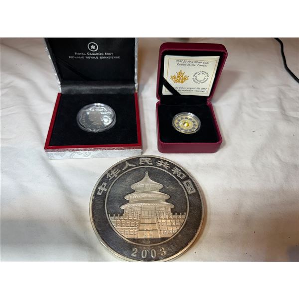 2003 CHINA 1KG PANDA SILVER COIN AND 2 CANADIAN COLLECTORS COINS