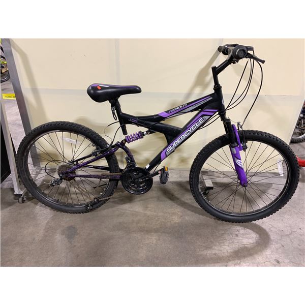 SUPERCYCLE NITROUS BLACK WITH PURPLE DETAILS, 24 SPEED FULL SUSPENSION MOUNTAIN BIKE