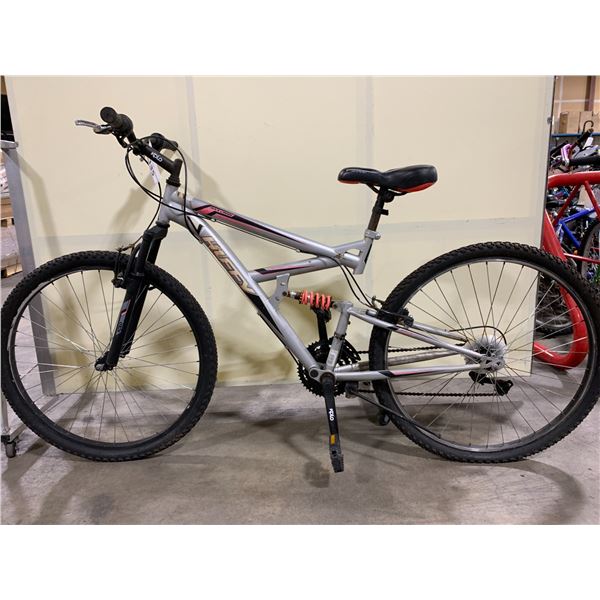 HUFFY ROCK CREEK 27  SILVER 18 SPEED FULL SUSPENSION MOUNTAIN BIKE