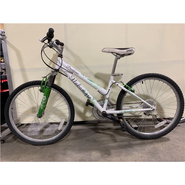 NAKAMURA PRISTINE WHITE 18 SPEED FRONT SUSPENSION MOUNTAIN BIKE WITH HYBRID TIRES