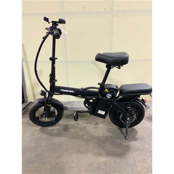 FOREVER BLACK SINGLE SPEED FRONT SUSPENSION ELECTRIC FOLDING BIKE WITH FULL DISC BRAKES