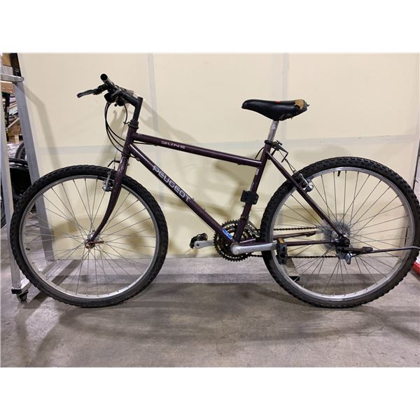 2 BIKES: CCM SAVAGE DS BLACK 21 SPEED FULL SUSPENSION MOUNTAIN BIKE & PEUGEOT DUNE PURPLE 21 SPEED