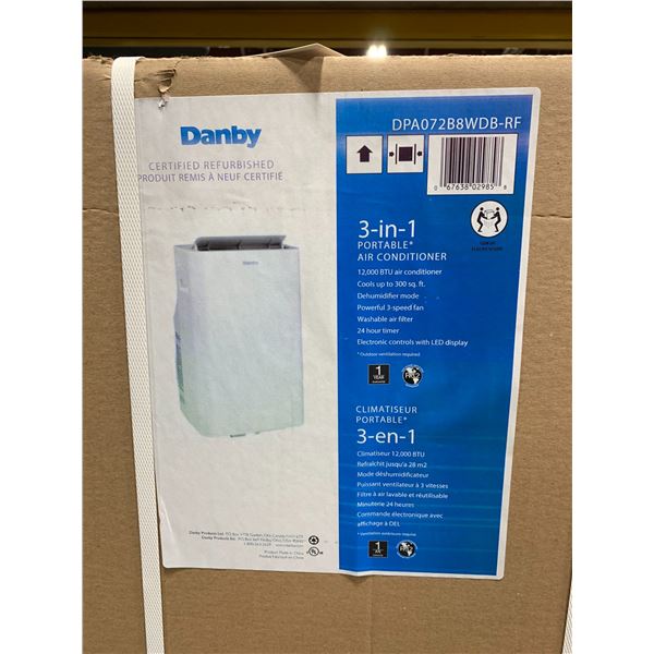 DANBY 3 IN 1 PORTABLE AIR CONDITIONER 12,000 BTU, COOLS UP TO 300 SQ FT, DEHUMIDIFIER MODE,