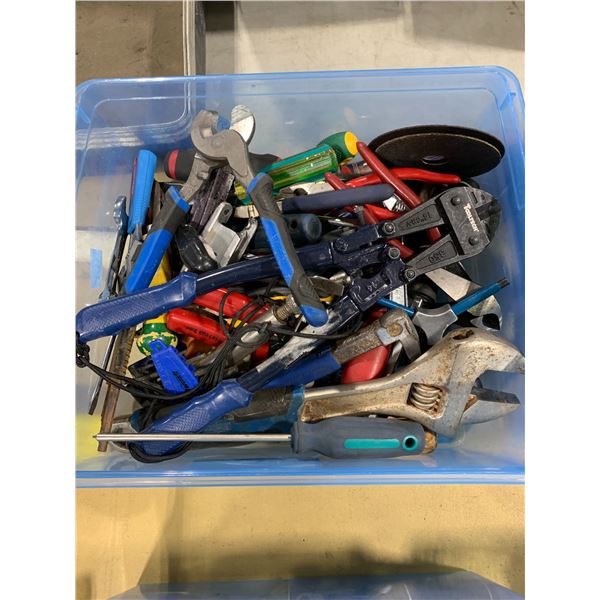 BIN OF ASSORTED HAND TOOLS