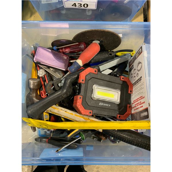 BIN OF ASSORTED HAND TOOLS